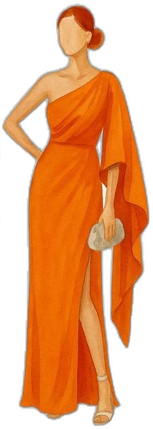 Convidada em vestido longo laranja